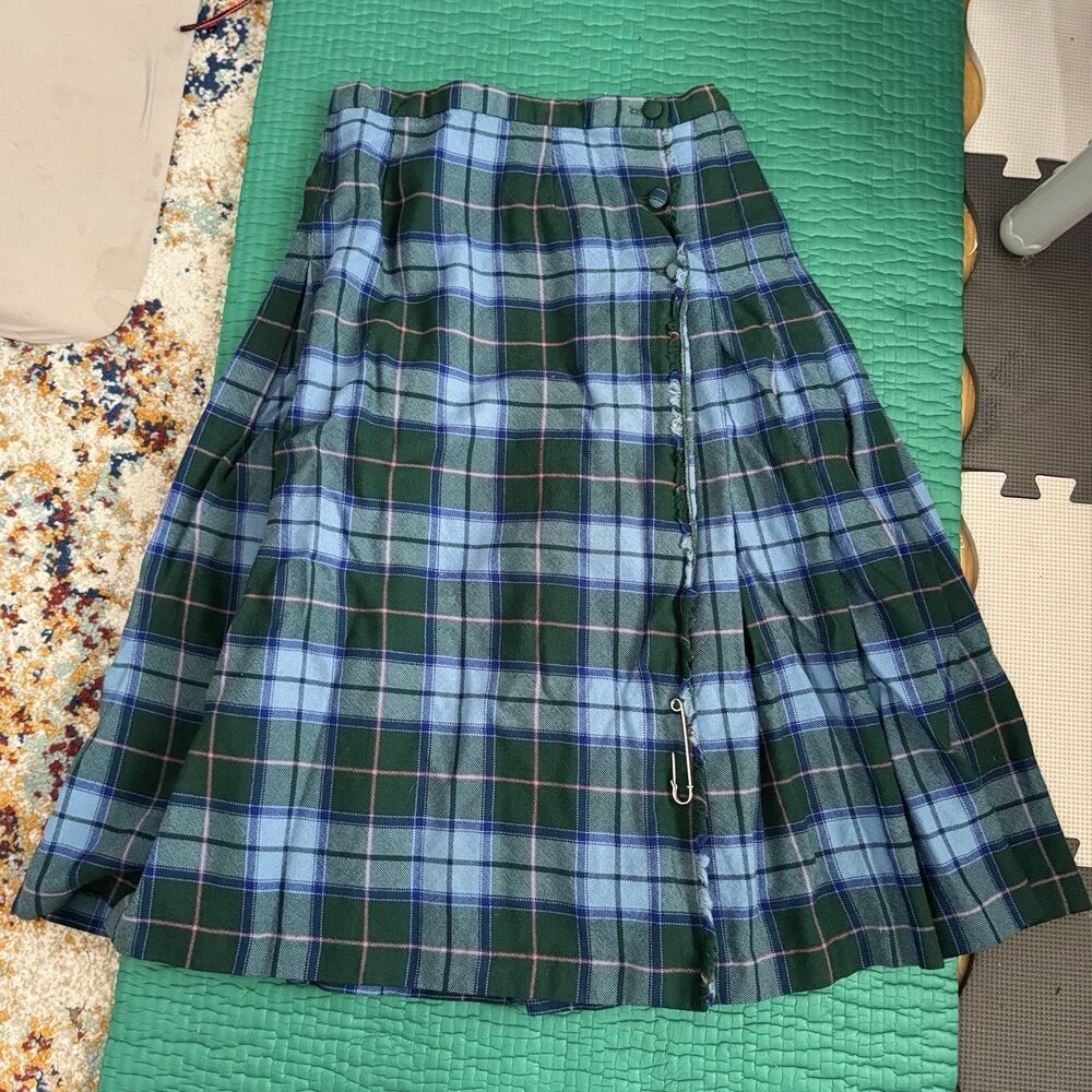 Vintage 80s 100% Virgin Wool Maine State Tartan Plaid Pleated Skirt Sz 12 RARE